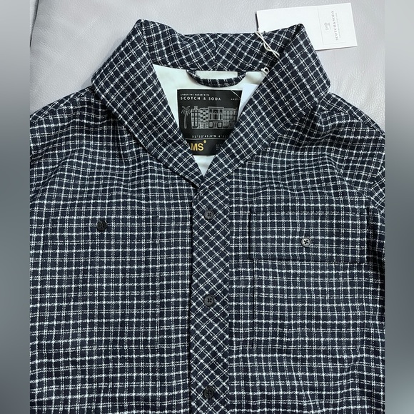 NWT - Scotch & Soda Men’s Wool Blended Shawl Collar Check Overshirt - Size L - Picture 9 of 13